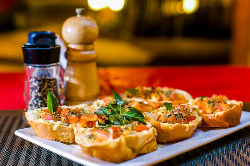 Fresh bruschetta with tomatoes and basil
